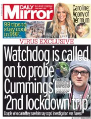 Daily Mirror () Newspaper Front Page for 7 August 2020