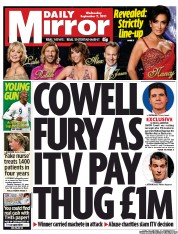 Daily Mirror () Newspaper Front Page for 7 September 2011