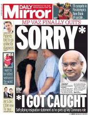 Daily Mirror () Newspaper Front Page for 7 September 2016