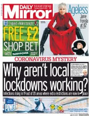 Daily Mirror () Newspaper Front Page for 8 October 2020