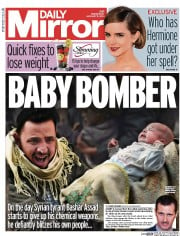 Daily Mirror () Newspaper Front Page for 8 January 2014