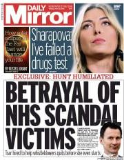 Daily Mirror () Newspaper Front Page for 8 March 2016