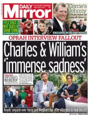 Daily Mirror () Newspaper Front Page for 8 March 2021