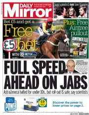 Daily Mirror () Newspaper Front Page for 8 April 2021