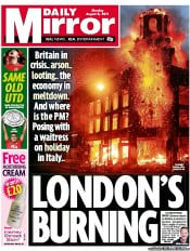 Daily Mirror () Newspaper Front Page for 8 August 2011
