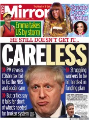 Daily Mirror () Newspaper Front Page for 8 September 2021
