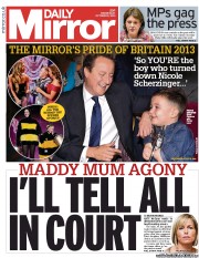 Daily Mirror () Newspaper Front Page for 9 October 2013