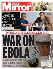 Daily Mirror () Newspaper Front Page for 9 October 2014