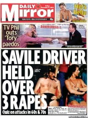 Daily Mirror () Newspaper Front Page for 9 November 2012
