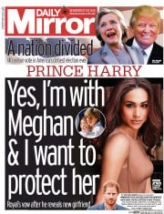 Daily Mirror () Newspaper Front Page for 9 November 2016