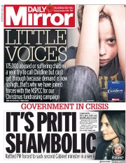 Daily Mirror () Newspaper Front Page for 9 November 2017