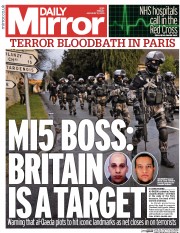 Daily Mirror () Newspaper Front Page for 9 January 2015