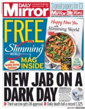 Daily Mirror () Newspaper Front Page for 9 January 2021