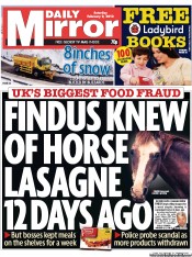 Daily Mirror () Newspaper Front Page for 9 February 2013