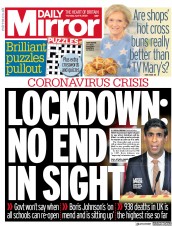 Daily Mirror () Newspaper Front Page for 9 April 2020