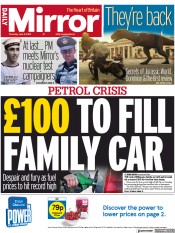 Daily Mirror () Newspaper Front Page for 9 June 2022