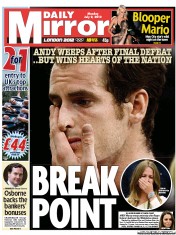 Daily Mirror () Newspaper Front Page for 9 July 2012