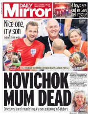 Daily Mirror () Newspaper Front Page for 9 July 2018