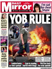 Daily Mirror () Newspaper Front Page for 9 August 2011