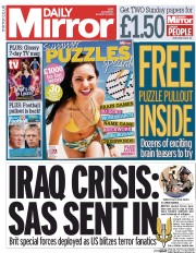 Daily Mirror () Newspaper Front Page for 9 August 2014