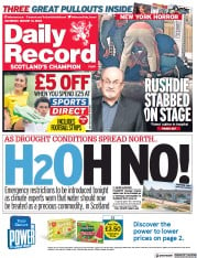 Daily Record () Newspaper Front Page for 13 August 2022