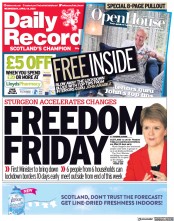 Daily Record () Newspaper Front Page for 14 April 2021