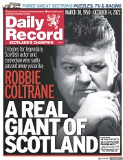 Daily Record () Newspaper Front Page for 15 October 2022