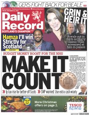 Daily Record () Newspaper Front Page for 16 December 2022