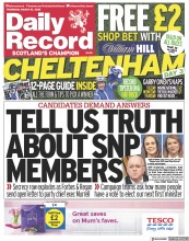 Daily Record () Newspaper Front Page for 16 March 2023