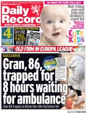Daily Record () Newspaper Front Page for 16 September 2021