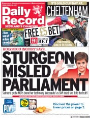 Daily Record () Newspaper Front Page for 19 March 2021