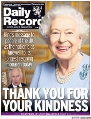 Daily Record () Newspaper Front Page for 19 September 2022