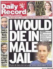 Daily Record () Newspaper Front Page for 20 February 2023