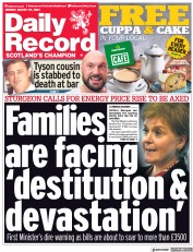 Daily Record () Newspaper Front Page for 22 August 2022