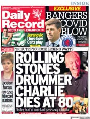 Daily Record () Newspaper Front Page for 25 August 2021