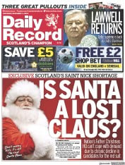 Daily Record () Newspaper Front Page for 3 December 2022