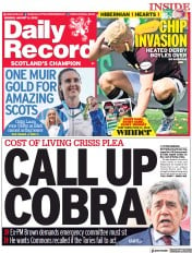Daily Record () Newspaper Front Page for 8 August 2022