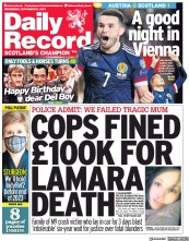 Daily Record () Newspaper Front Page for 8 September 2021