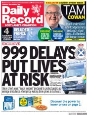 Daily Record () Newspaper Front Page for 9 September 2021