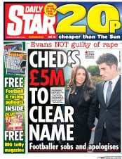 Daily Star () Newspaper Front Page for 15 October 2016