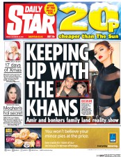 Daily Star () Newspaper Front Page for 16 December 2016