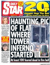Daily Star () Newspaper Front Page for 16 June 2017