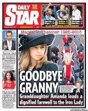 Daily Star () Newspaper Front Page for 18 April 2013