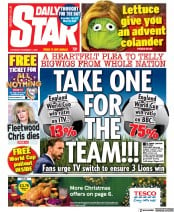 Daily Star () Newspaper Front Page for 1 December 2022