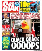 Daily Star () Newspaper Front Page for 20 January 2022