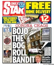 Daily Star () Newspaper Front Page for 20 March 2020