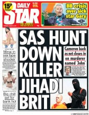 Daily Star () Newspaper Front Page for 21 August 2014