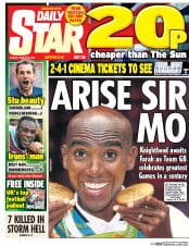 Daily Star () Newspaper Front Page for 22 August 2016