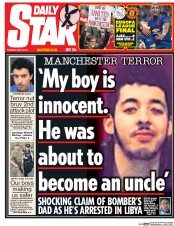 Daily Star () Newspaper Front Page for 25 May 2017