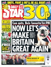 Daily Star () Newspaper Front Page for 25 June 2016